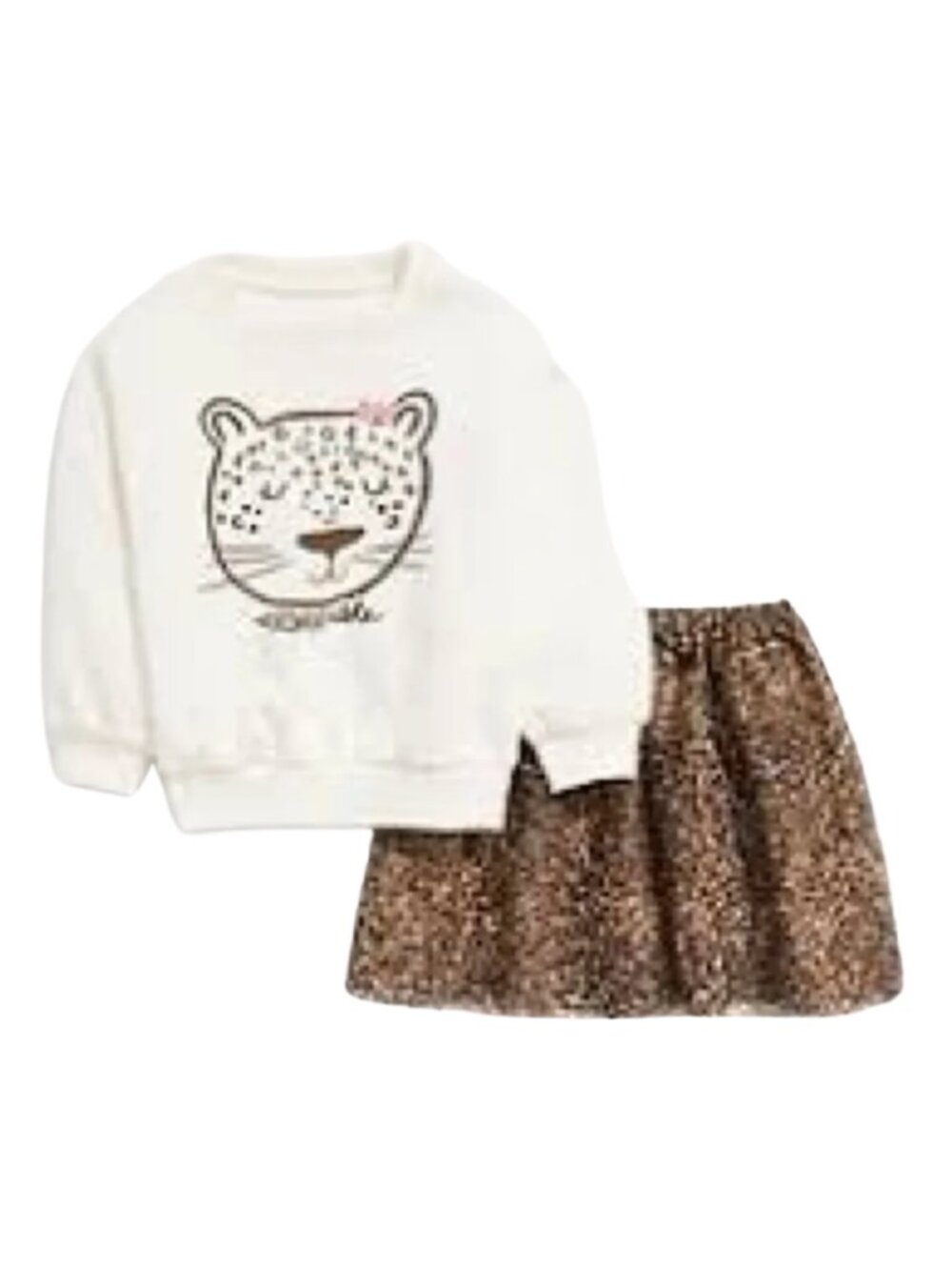 Old Navy Baby Girl Ivory Tiger Sweatshirt & Brown Tulle Skirt Set 18-24 Months